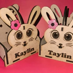 Bunny Shape Wooden Easter Basket - With Name