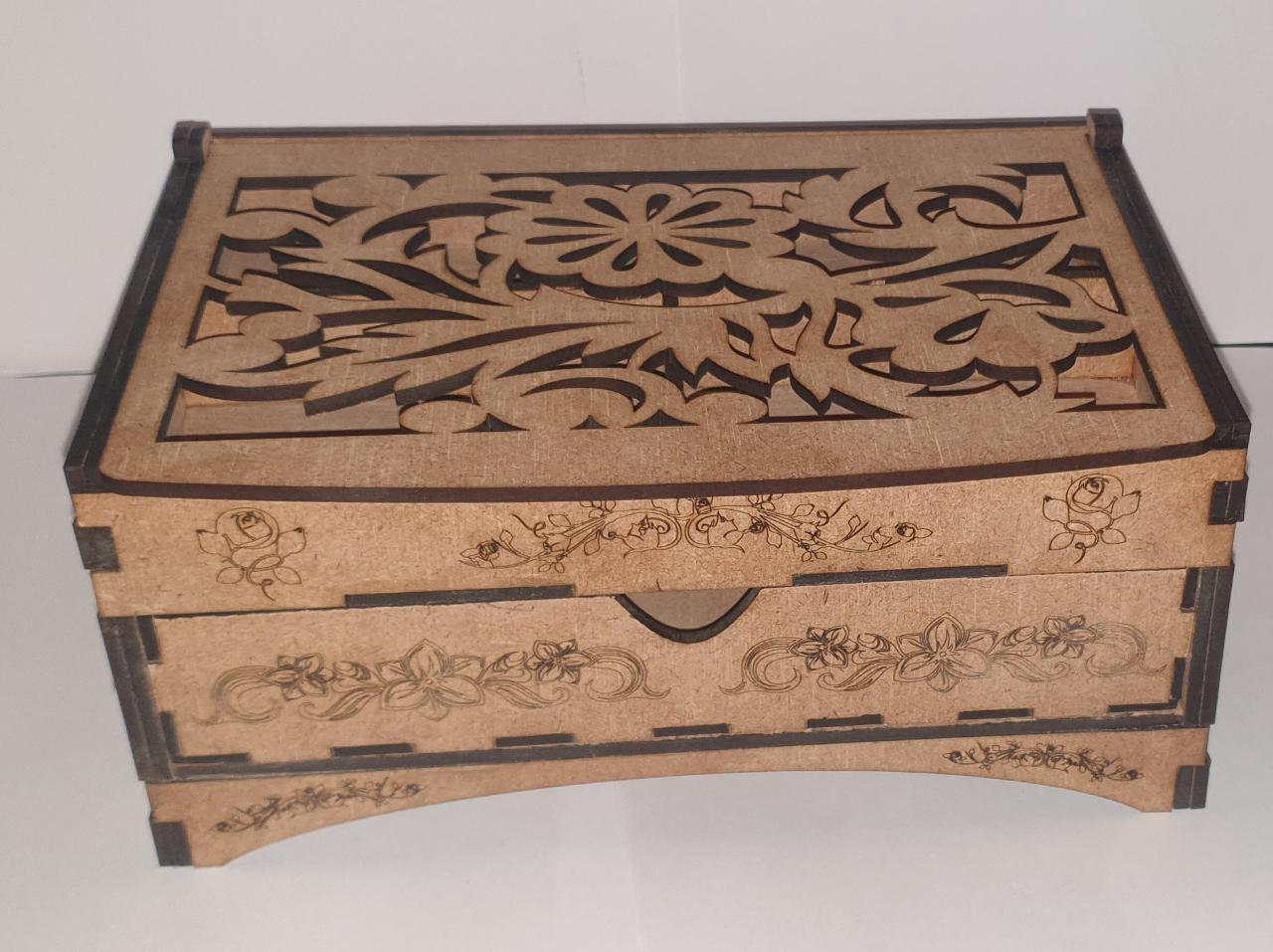 Laser cut decorative jewellery box with drawer - Image 3
