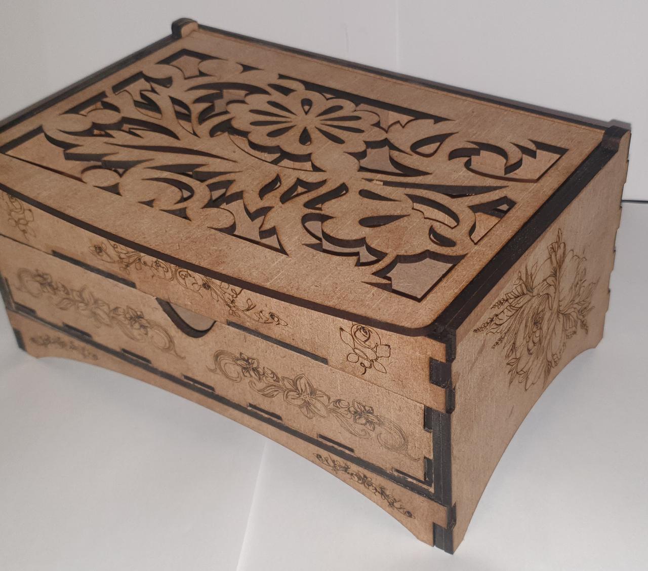 Laser cut decorative jewellery box with drawer - Image 2
