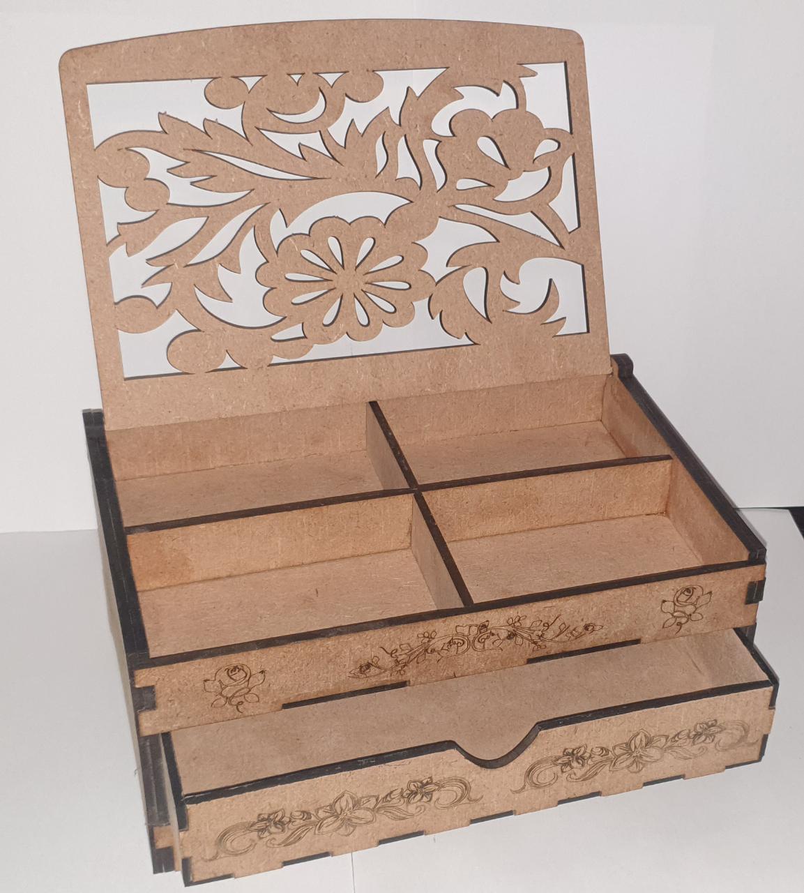 Laser cut decorative jewellery box with drawer