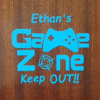 game zone vinyl decal with name on top 130mm x 195mm